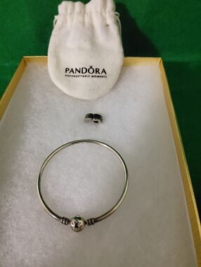 Pandora Moments Sterling Silver Bangle with 1 Clip, Size 7-7.5